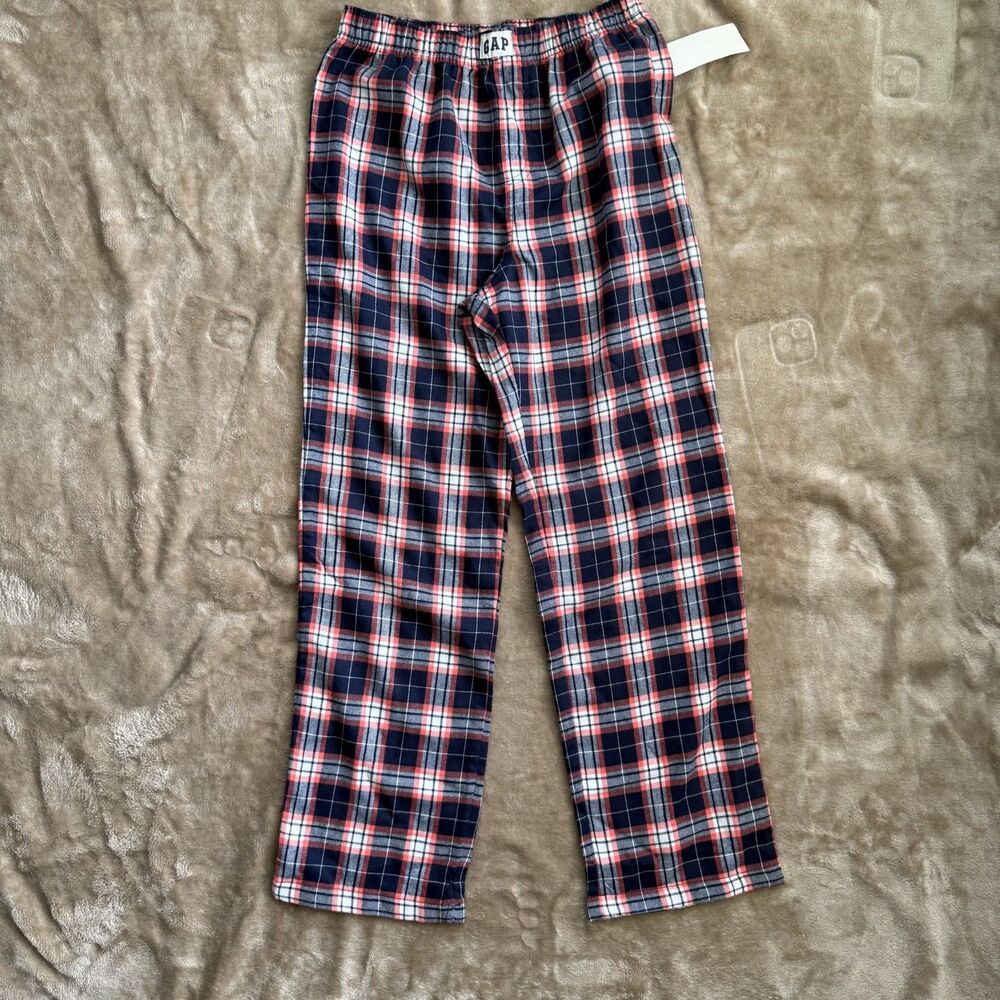 NWT Gap Kids Boys Pajama Pants Checkered Size 12 Red White Blue